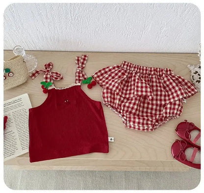 Scarlett Cherry Two Piece Baby Girls Romper Set