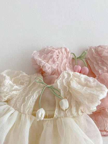 3D Tulips Baby Girls Lace Romper Dress