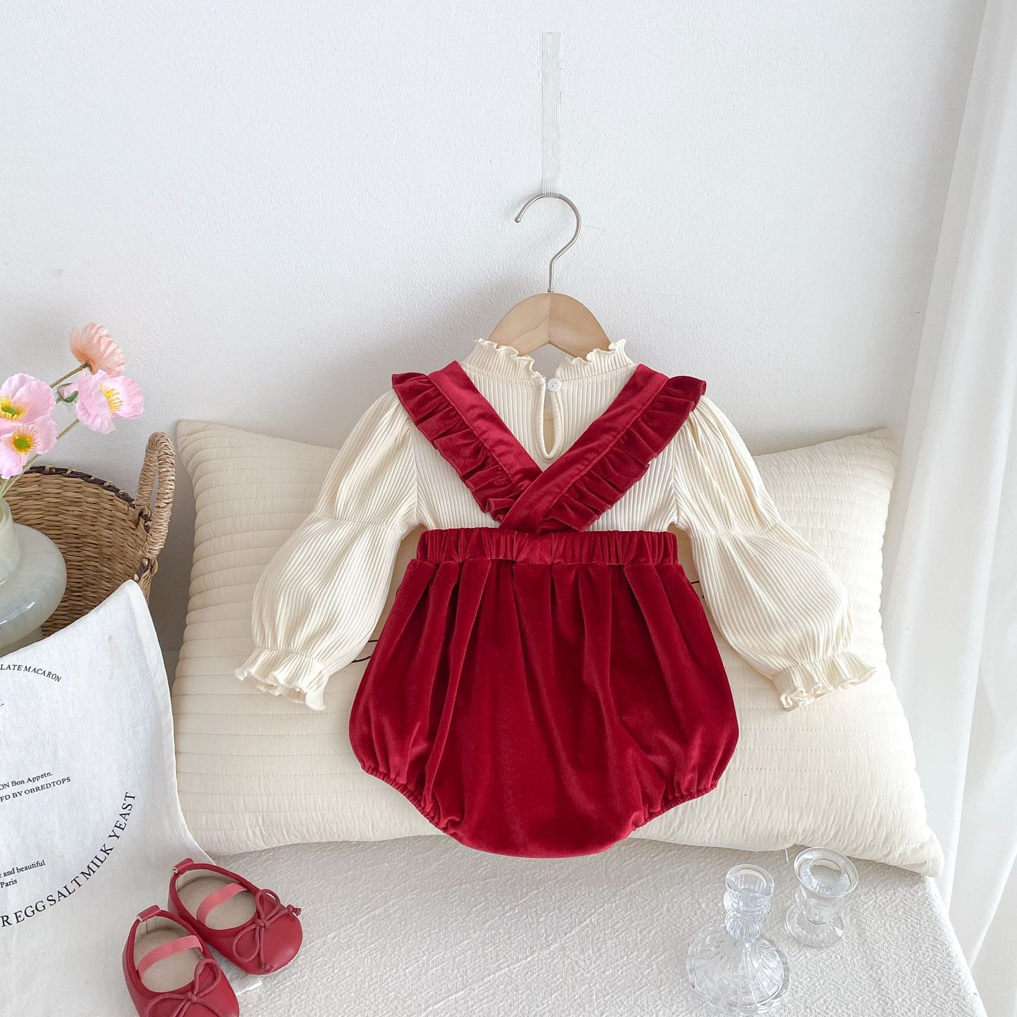 Velvet Wine Baby Girls Romper Dress