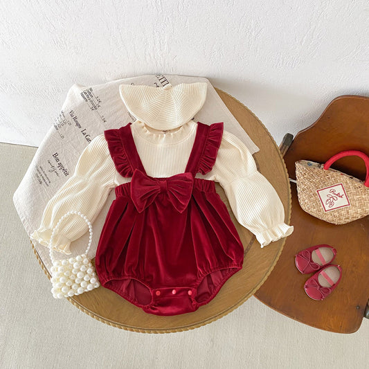 Velvet Wine Baby Girls Romper Dress