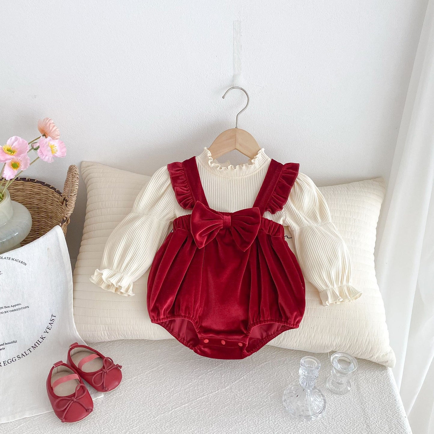 Velvet Wine Baby Girls Romper Dress