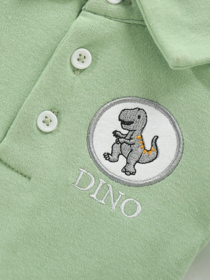 Ju Ju Jam baby boy romper with dinosaur print, shorts, and matching hat

