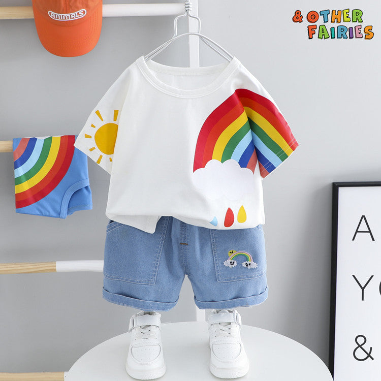 Colorful Boys Clothing Set with Rainbow Drop Design by Ju Ju Jam