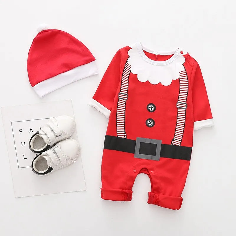 Little Santa romper costume for baby boys, a festive and adorable holiday outfit by Ju Ju Jam