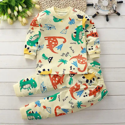 Colourful Dino Explorer Boys Loungewear Set by Ju Ju Jam, featuring vibrant dinosaur prints and soft fabric for playful comfort.