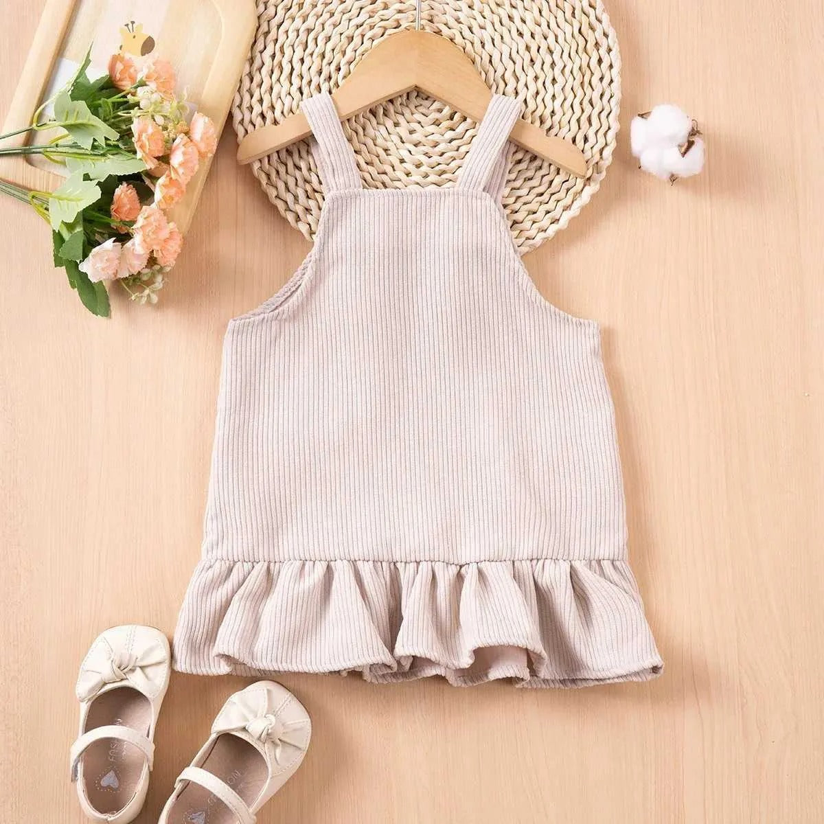 Flower Pocket Corduroy Girls Suspender Dress