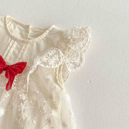 Red Bow Baby Girls Romper Dress