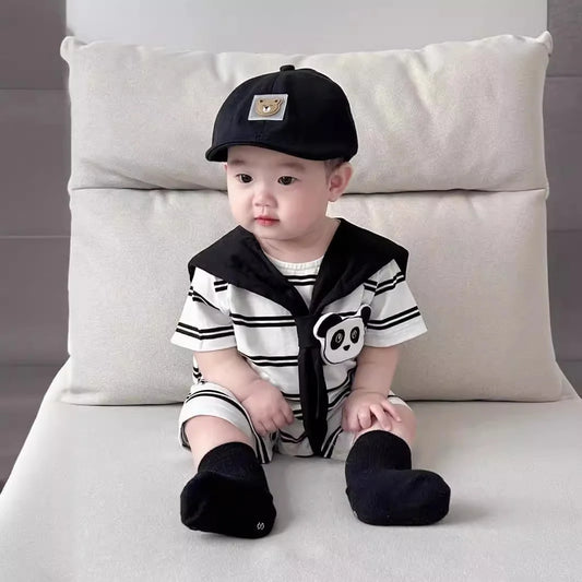 Little Panda Stripe Baby Boys Girls Unisex Romper