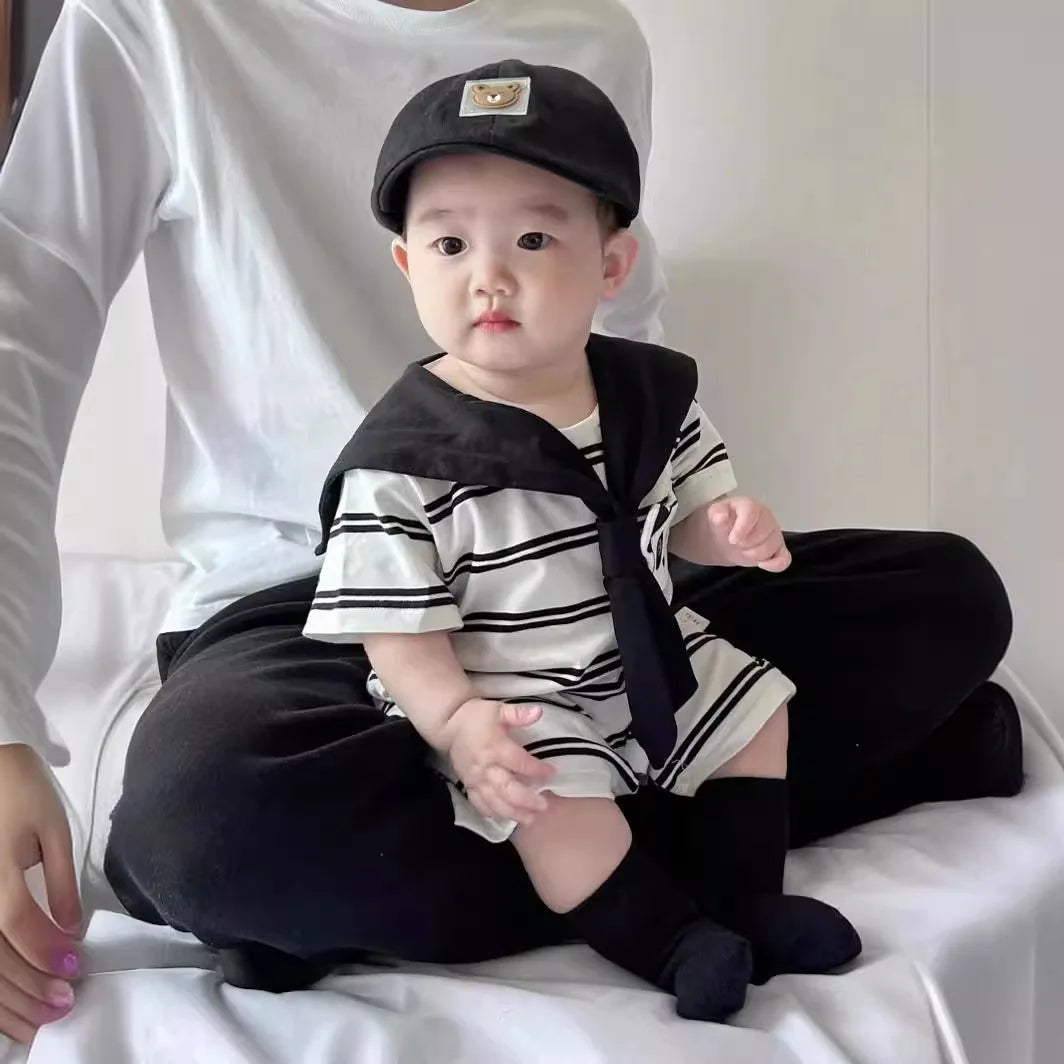 Little Panda Stripe Baby Boys Girls Unisex Romper