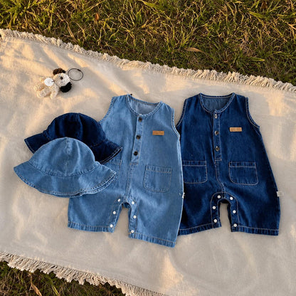 Picnic Perfect Unisex Baby Boys Girls Denim Set with Hat