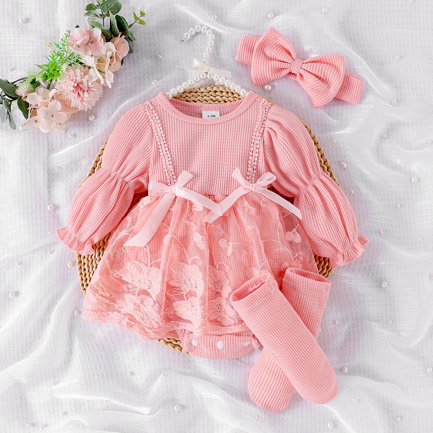 Luna Rose Baby Girls Romper with Headband & Socks