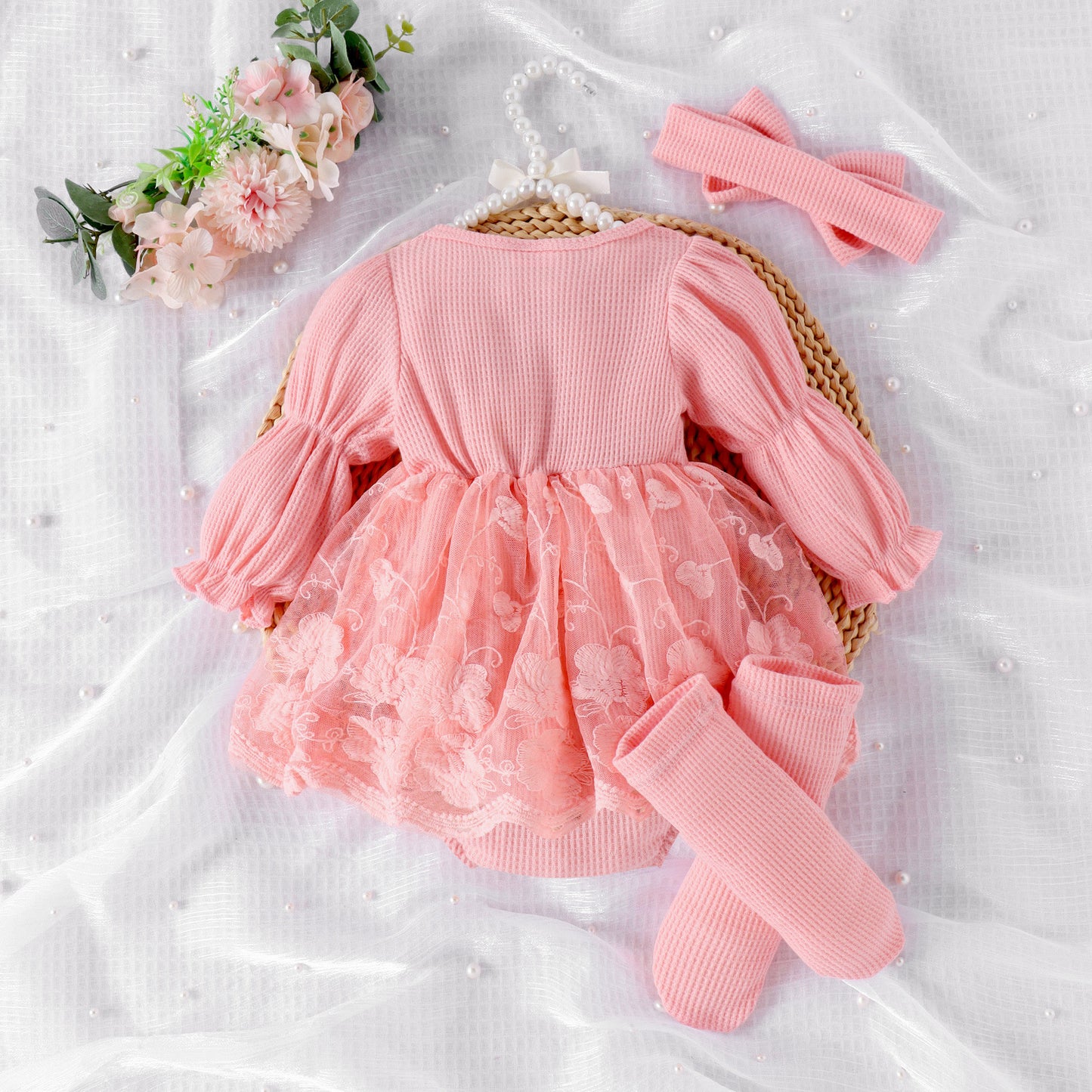 Luna Rose Baby Girls Romper with Headband & Socks