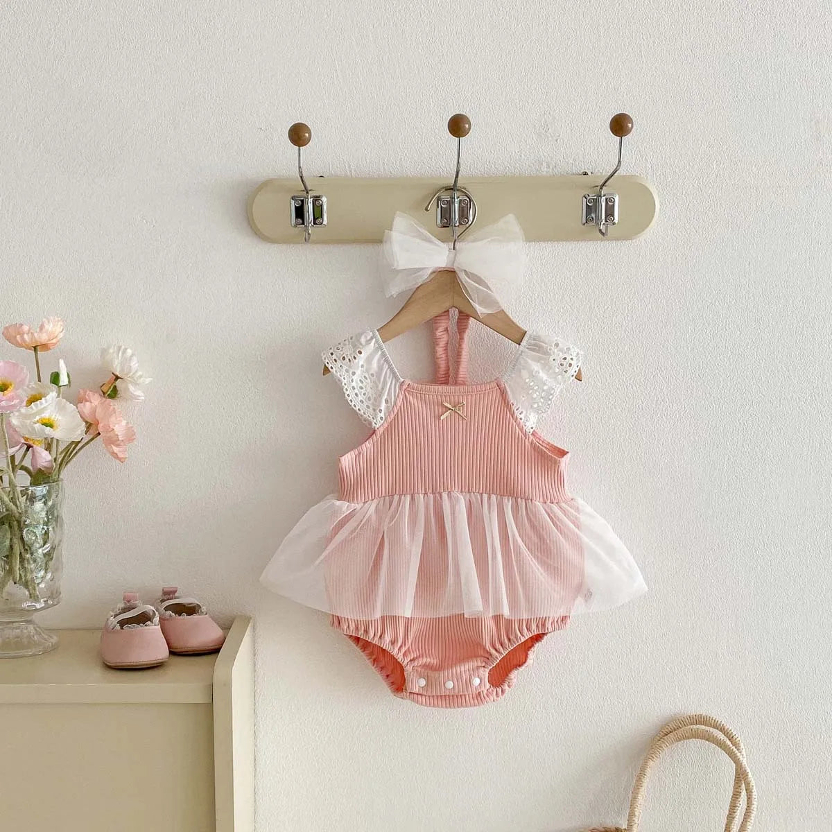 Arabella Blush Baby Girls Romper with Headband