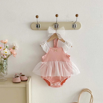 Arabella Blush Baby Girls Romper with Headband