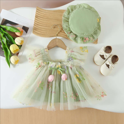 Embroidered Dream Girls Dress Set with Hat
