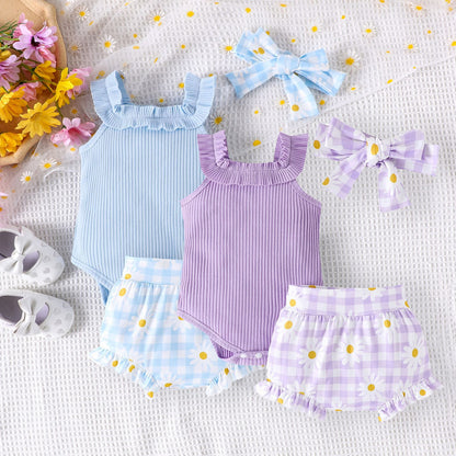 Pastel Baby Girls Romper Set with Headbow