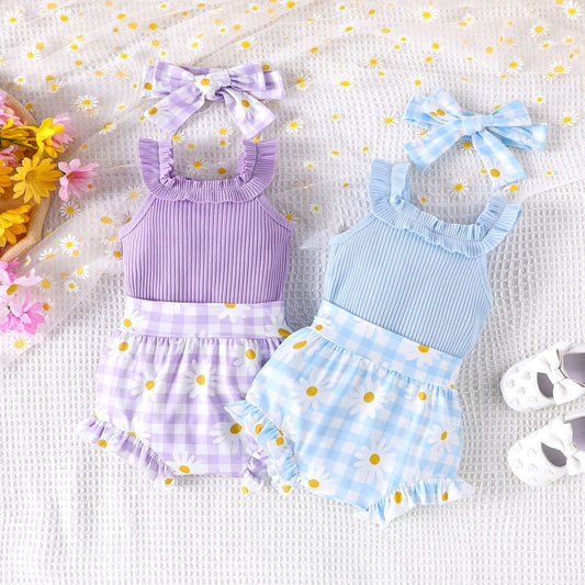 Pastel Baby Girls Romper Set with Headbow