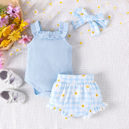 Pastel Baby Girls Romper Set with Headbow