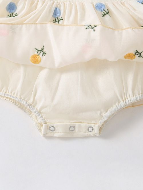Elegant Embroidered Baby Girls Romper with Hairband
