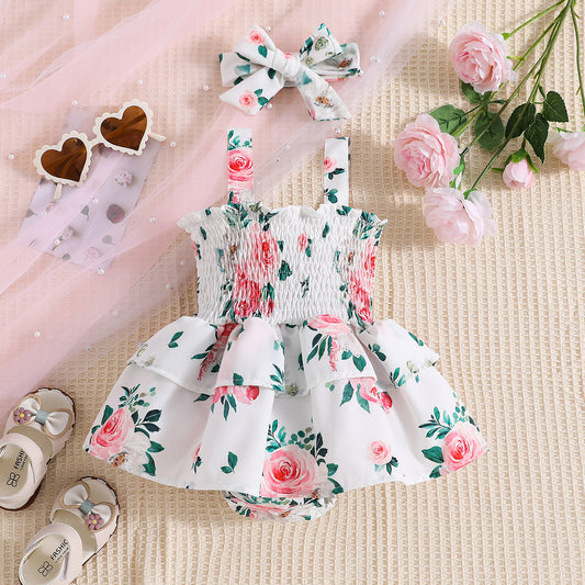 Florence Baby Girls Petal Romper Dress with Headbow