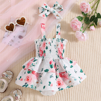 Florence Baby Girls Petal Romper Dress with Headbow