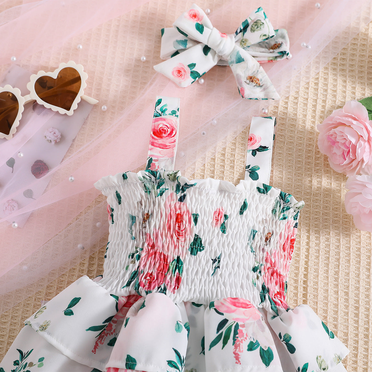 Florence Baby Girls Petal Romper Dress with Headbow