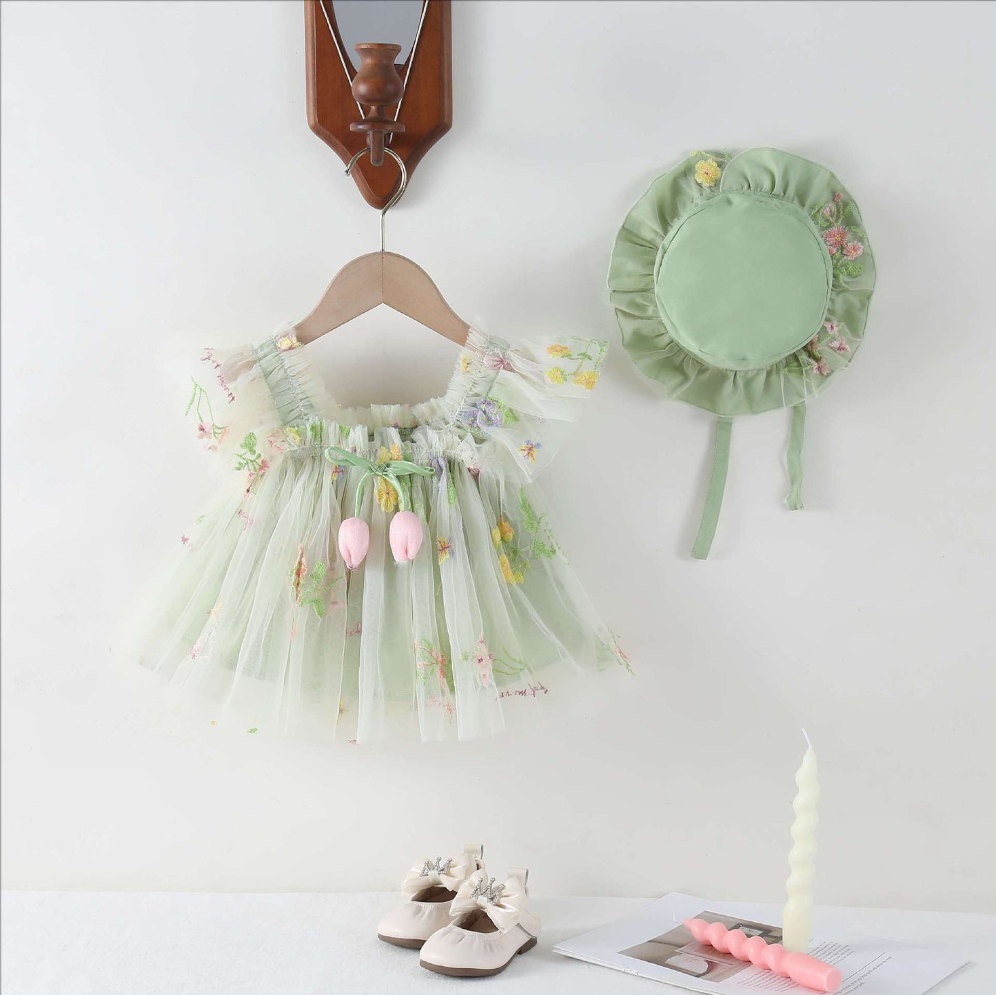 Embroidered Dream Girls Dress Set with Hat