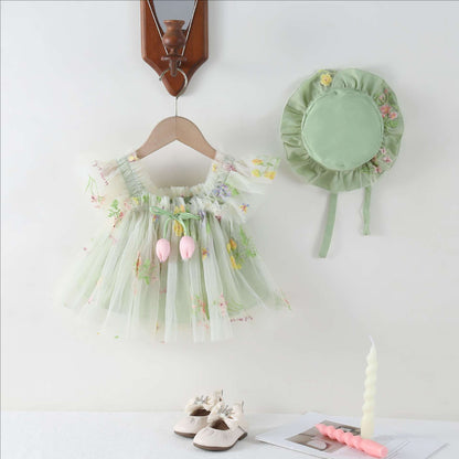 Embroidered Dream Girls Dress Set with Hat