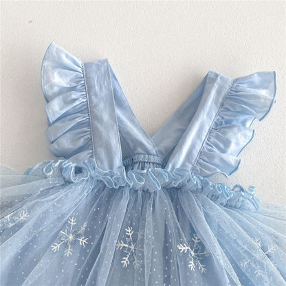 Elsa Embroidered Baby Girls Romper Dress with Hairband