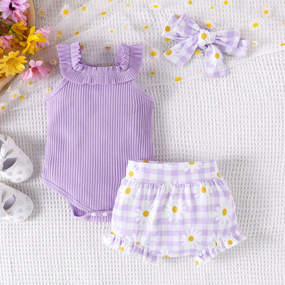 Pastel Baby Girls Romper Set with Headbow
