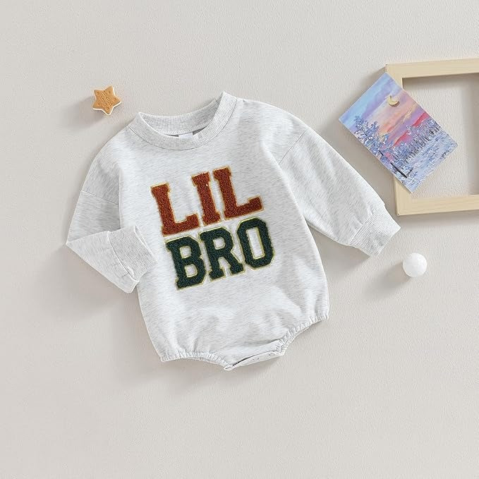 Ju Ju Jam Lil Bro Vibes Baby Boys Sweatshirt Romper – Soft and comfortable romper with sweatshirt-style fabric and a trendy 'Lil Bro' design.