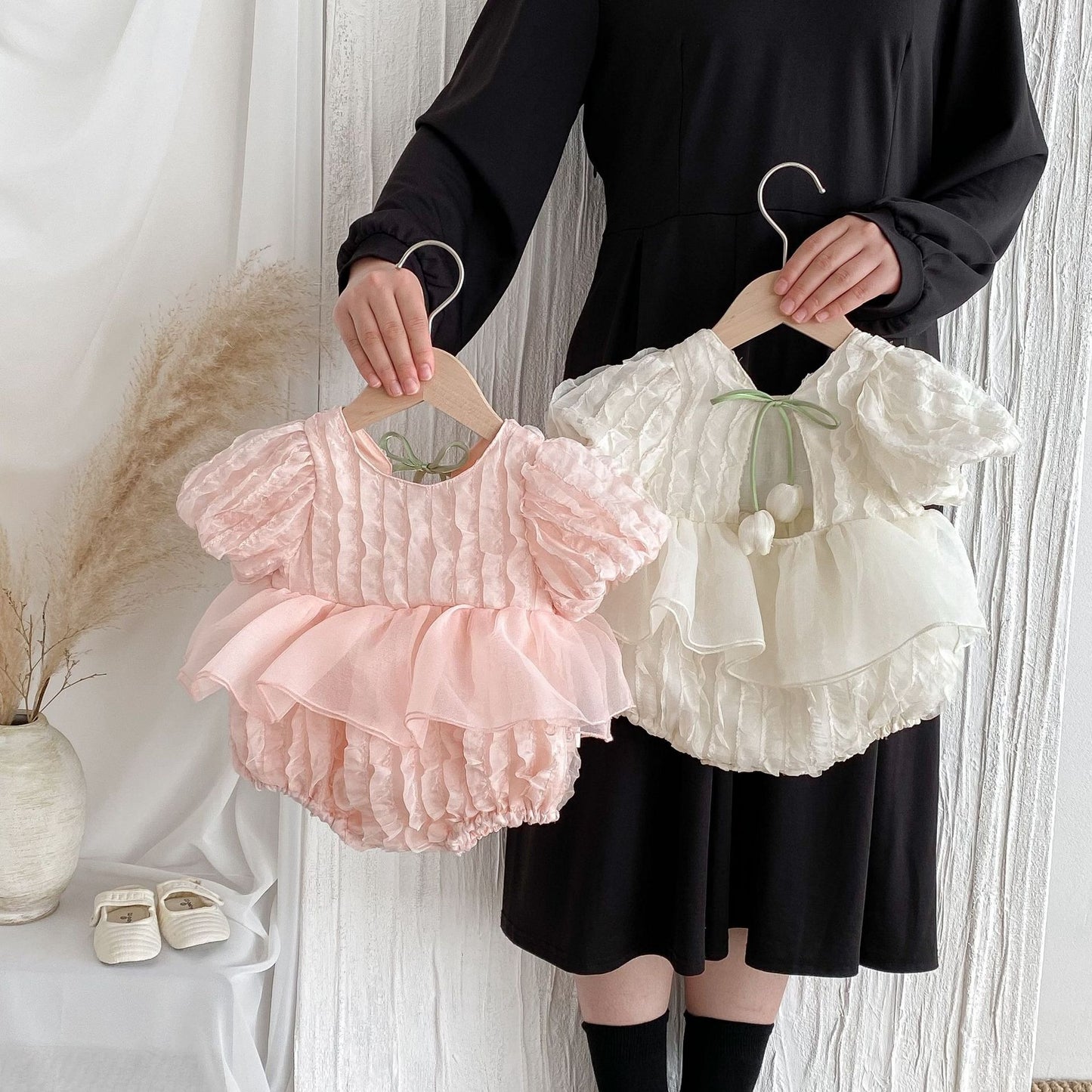 3D Tulips Baby Girls Lace Romper Dress