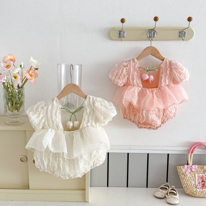 3D Tulips Baby Girls Lace Romper Dress