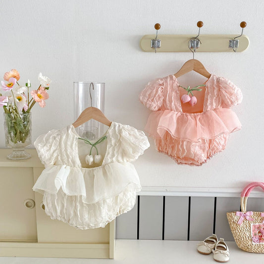 3D Tulips Baby Girls Lace Romper Dress