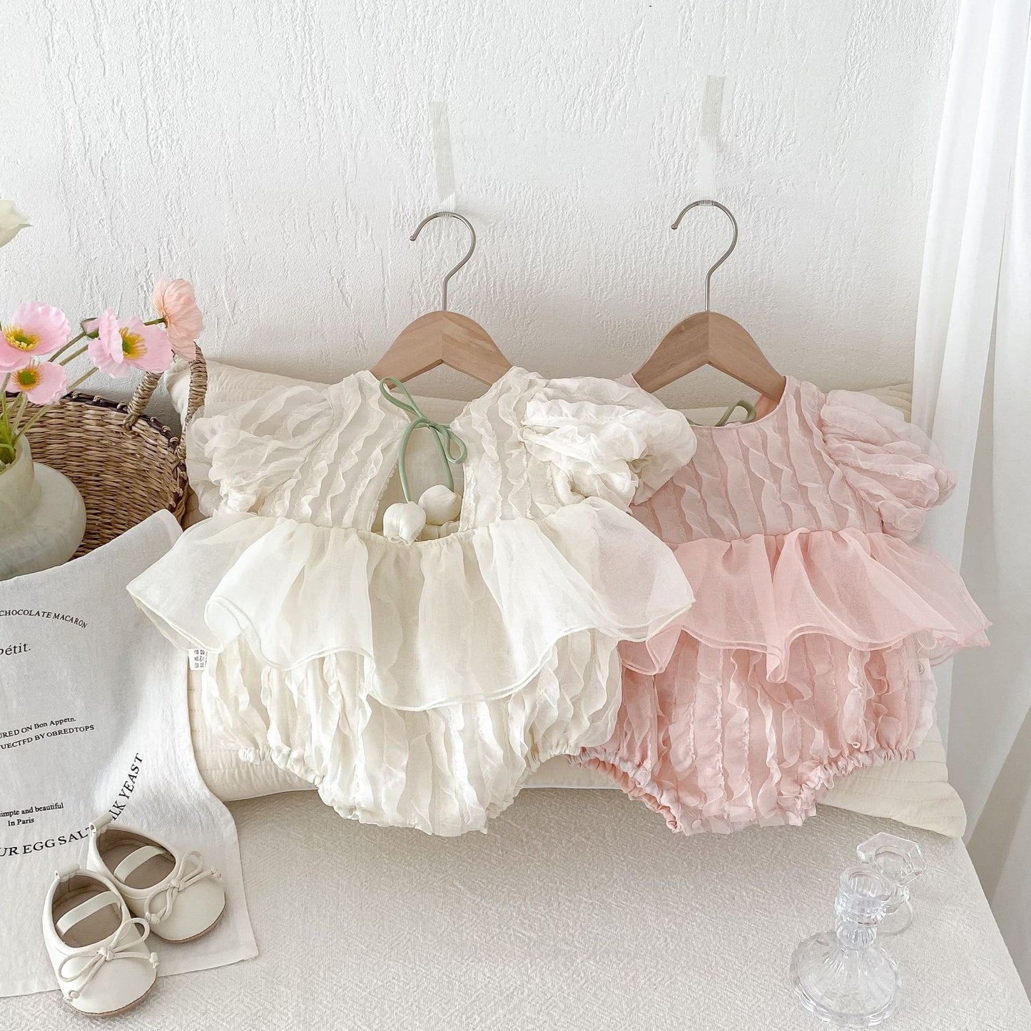 3D Tulips Baby Girls Lace Romper Dress