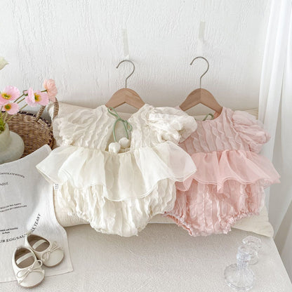 3D Tulips Baby Girls Lace Romper Dress