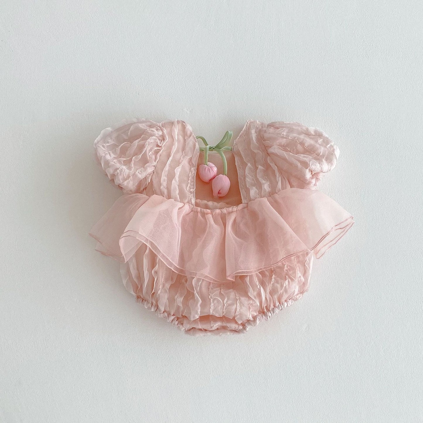 3D Tulips Baby Girls Lace Romper Dress