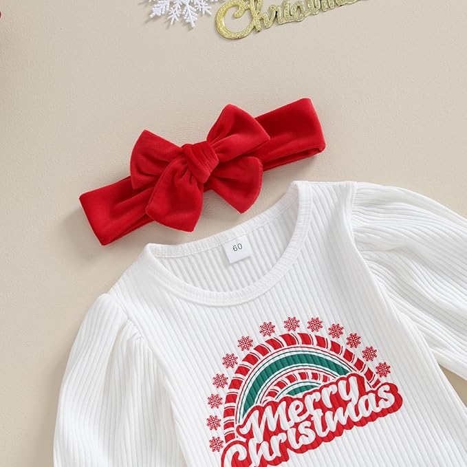 Festive Merry Christmas romper set for baby girls, complete with a hairband, designed by Ju Ju Jam.