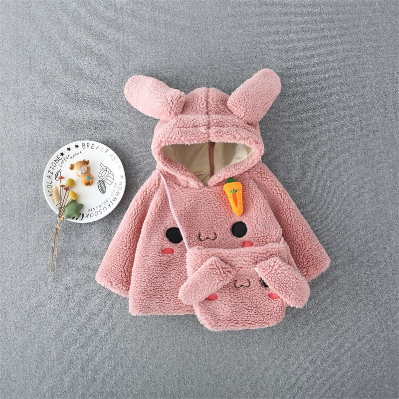 Pink Bunny Hoodie Girls Dress with Bunny Bag by Ju Ju Jam, featuring a cute pink bunny design and matching bunny bag.