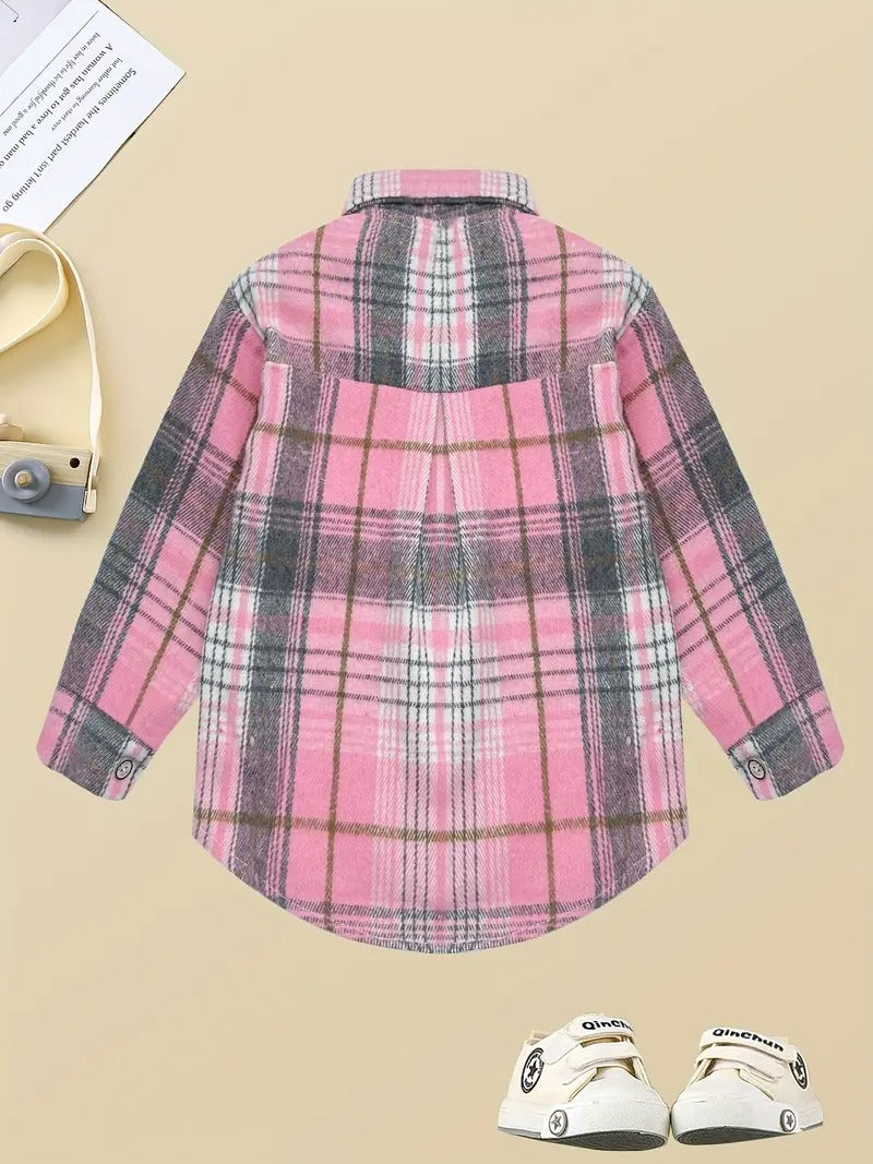 Adorable Pink Plaid Jacket Boys Shirt and T-shirt Set, perfect for layering, featuring a plaid jacket and soft T-shirt, available at Ju Ju Jam.