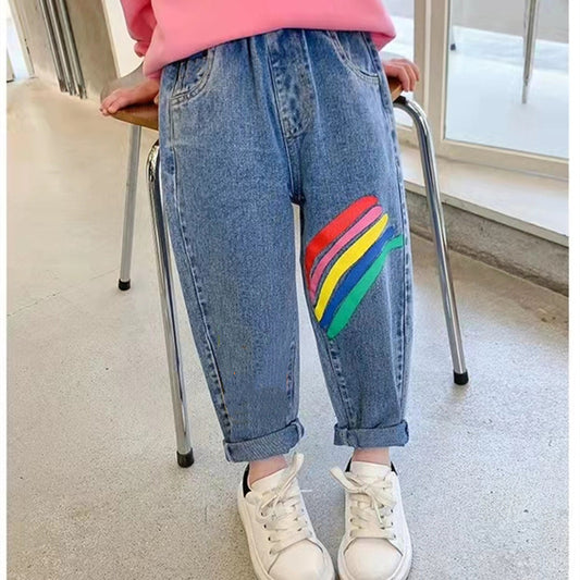 Vibrant Rainbow Girls Denim Jeans