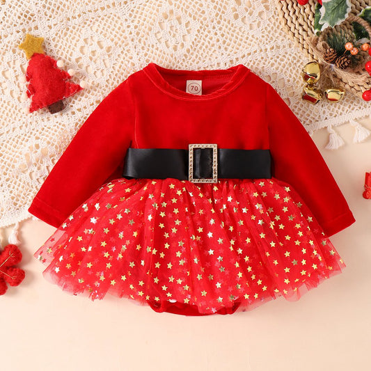 Ju Ju Jam Tiny Diva red romper dress for baby girls, perfect for special occasions and everyday wear.