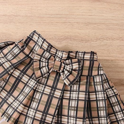 Ju Ju Jam baby girl plaid outfit – Sophia romper skirt set with coordinating headband.

