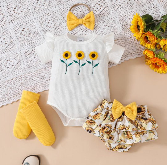 Sanya Baby Girls Romper Set with Matching Headband and Socks