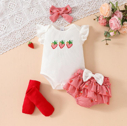 Sanya Baby Girls Romper Set with Matching Headband and Socks