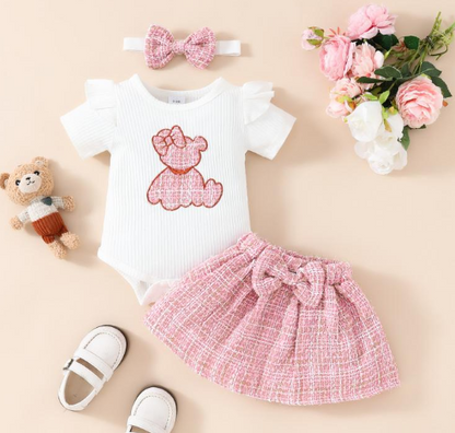 Suza Teddy Romper and Shirt Set with Headband