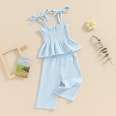 Trendy Knot Girls Blue Top and Pant Set