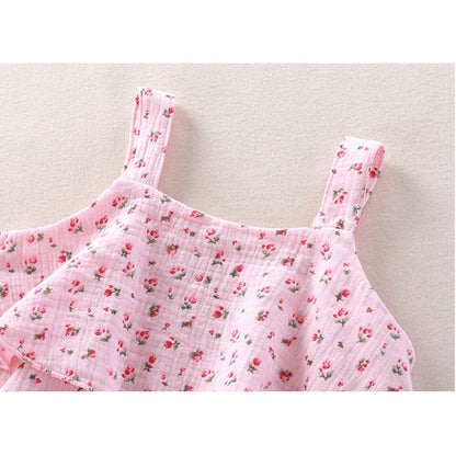 Ju Ju Jam girls outfit – Pink Blossom sleeveless top and shorts set for baby and toddler girls.

