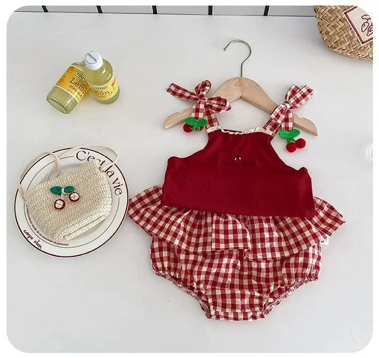 Scarlett Cherry Two Piece Baby Girls Romper Set